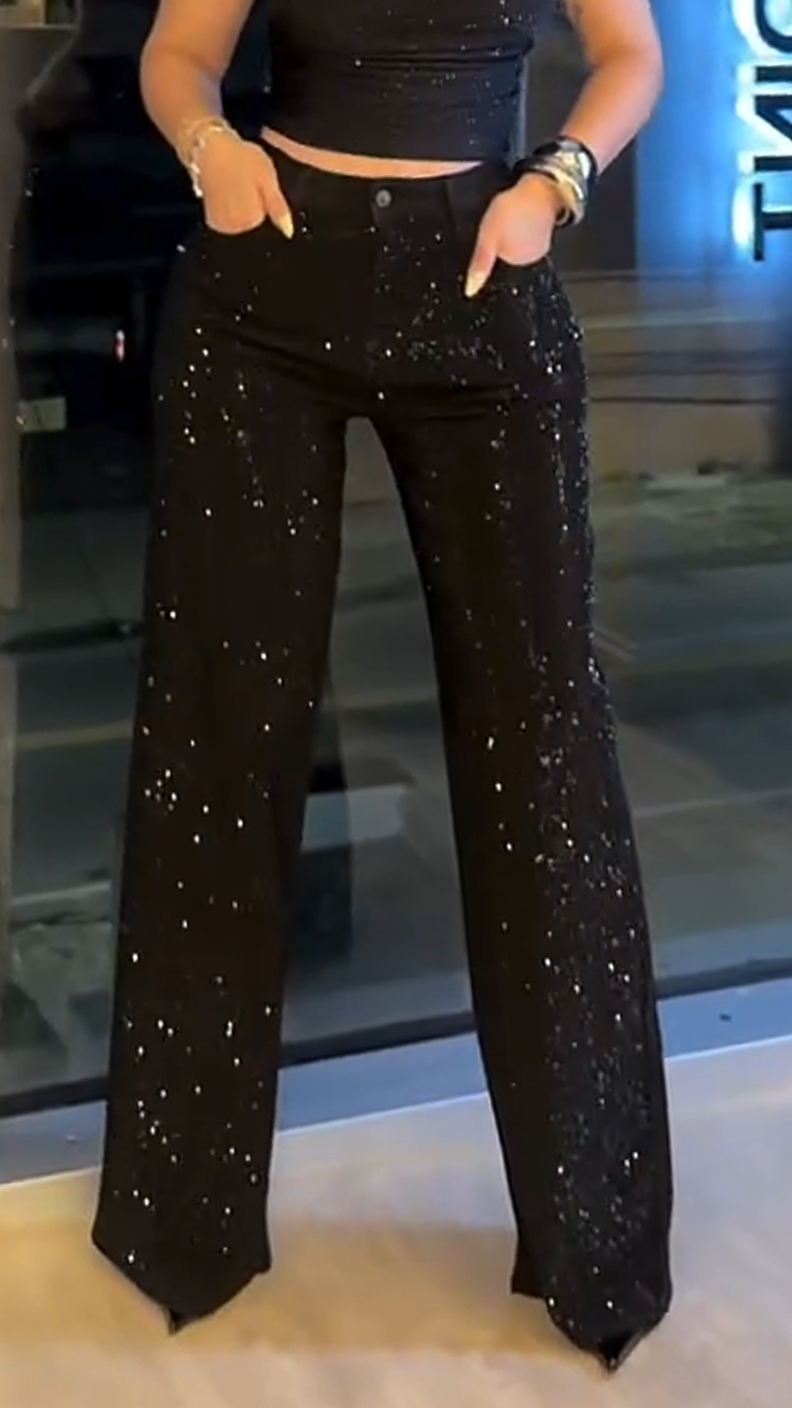 Womens Rhinestone Casual Jeans