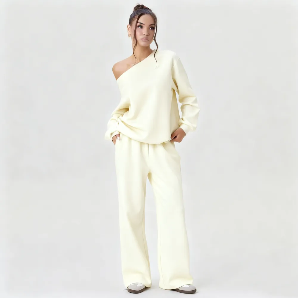 Women’s Sloping Shoulder Top & Wide Leg Pants Set