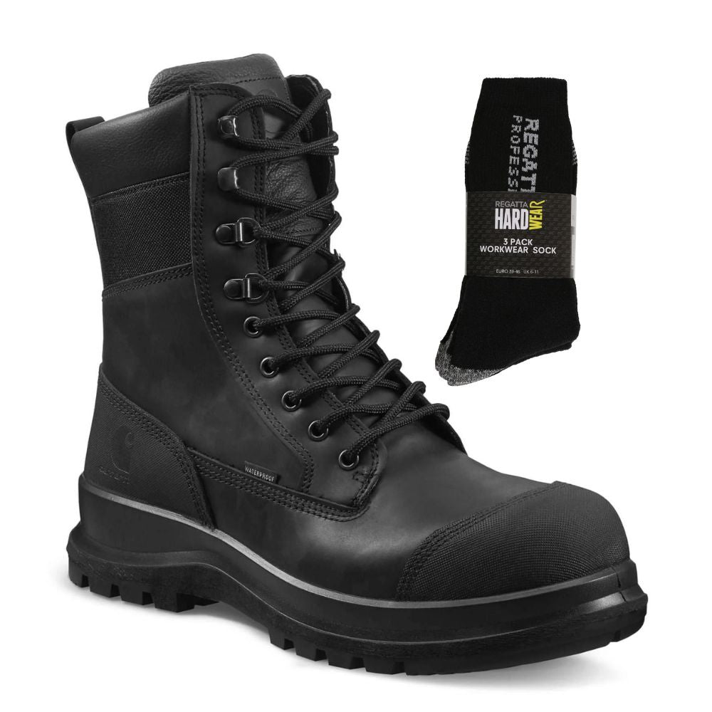 CHT Special Offer Detroit 8 Inch Work Boots F702905 Pack - Detroit S3 Waterproof Composite Safety Toe High Leg Work Boots + 3 Pack Work Socks