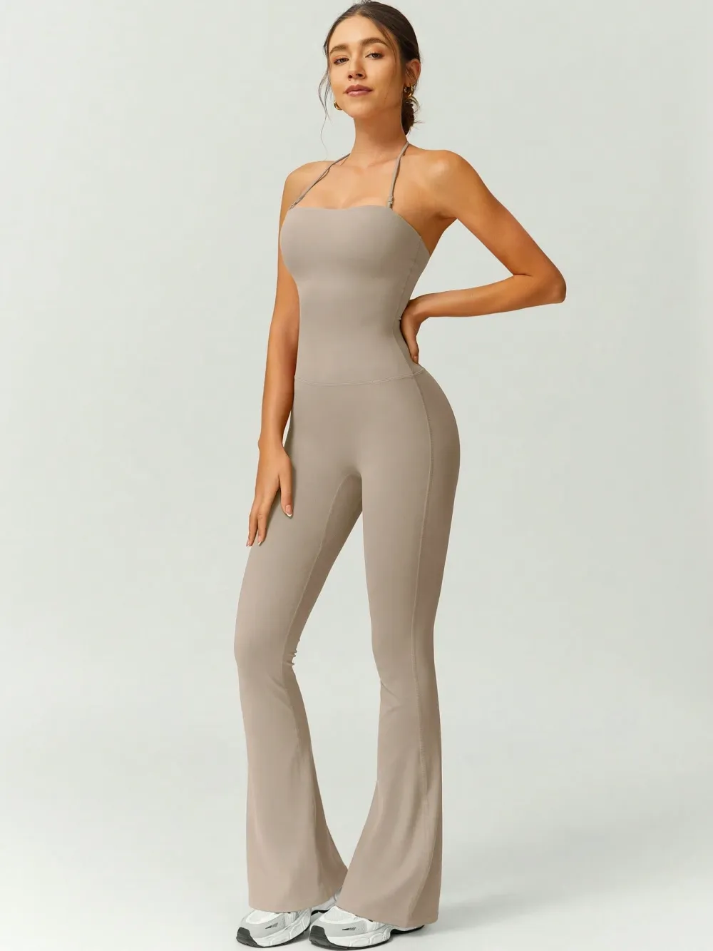 Women's Halter Neck Bodycon Flared Leg Jumpsuit