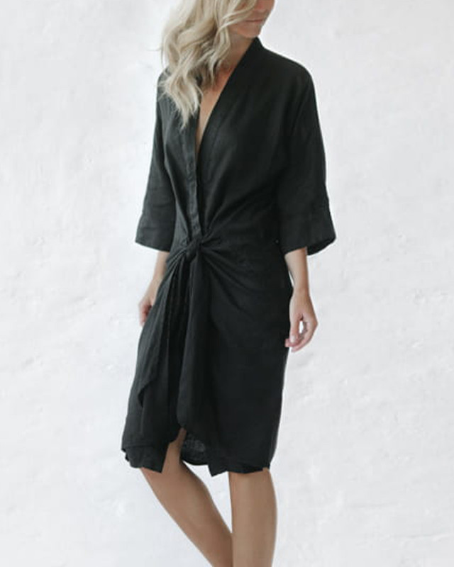 Casual and comfortable linen irregular tie dress 33fb