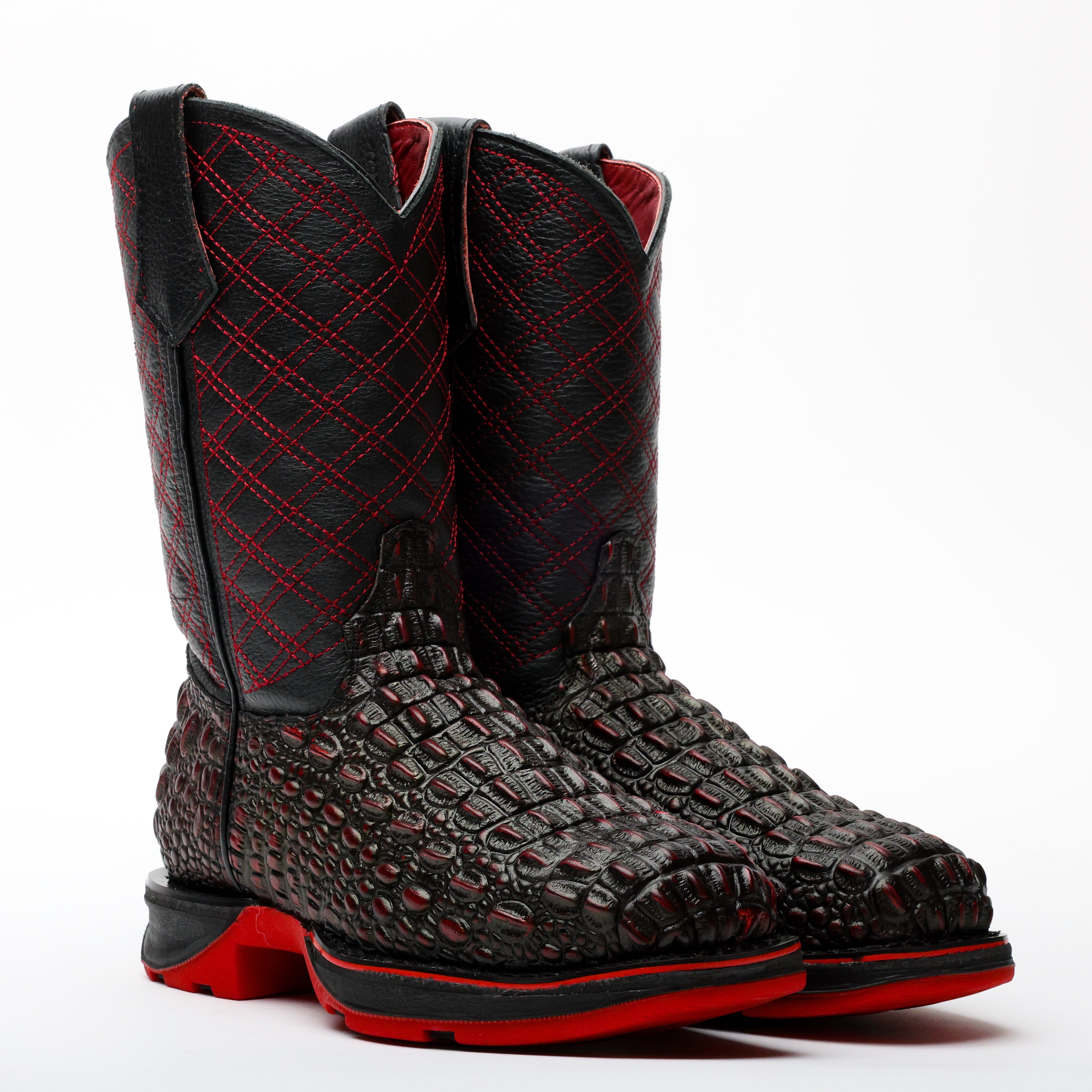 Black Cherry Caiman Hornback Leather Boots With 3D Lightweight Sole - Composite Toe