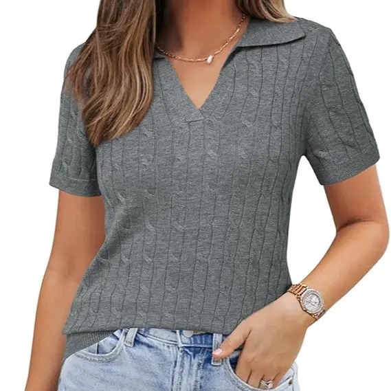 🧶🧶🧶Women's Short Sleeve Wool Blend Polo Sweater