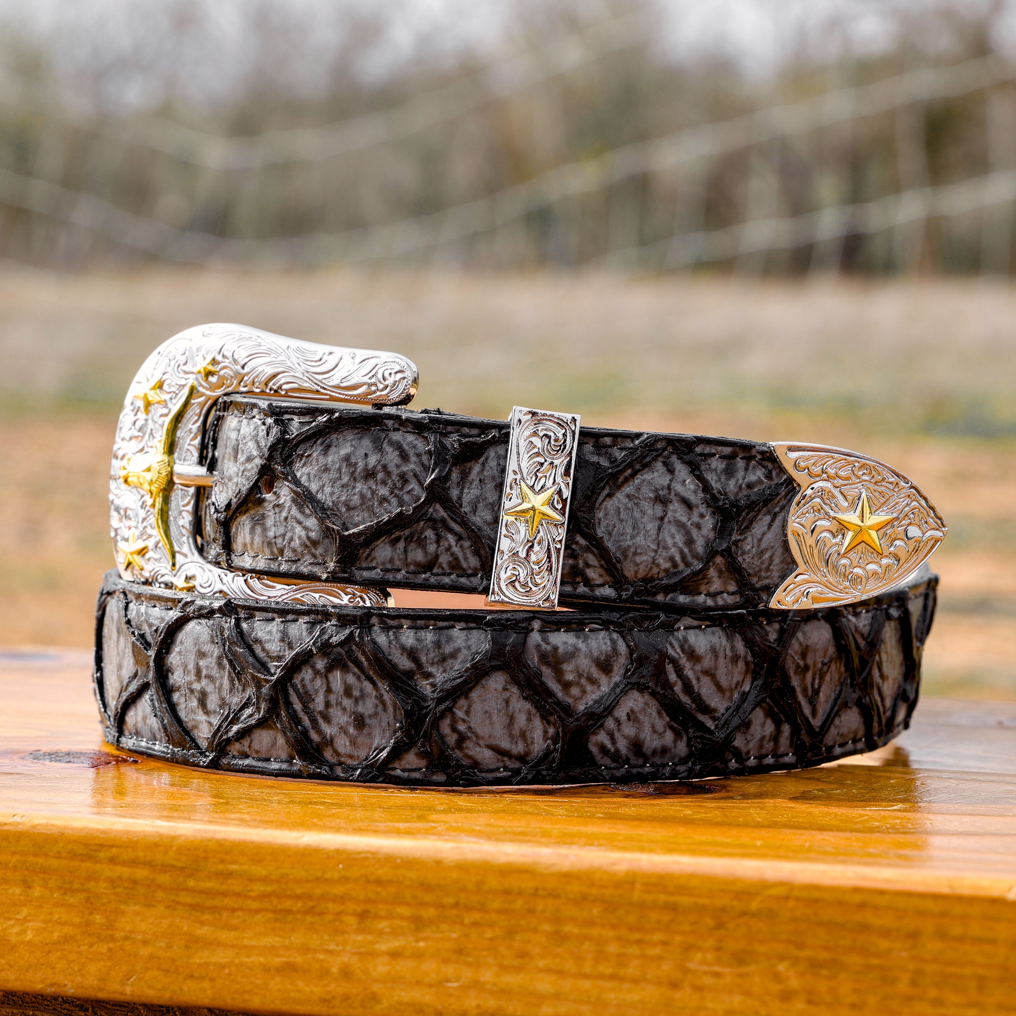 Grey Jumbo Pirarucu Leather Belt