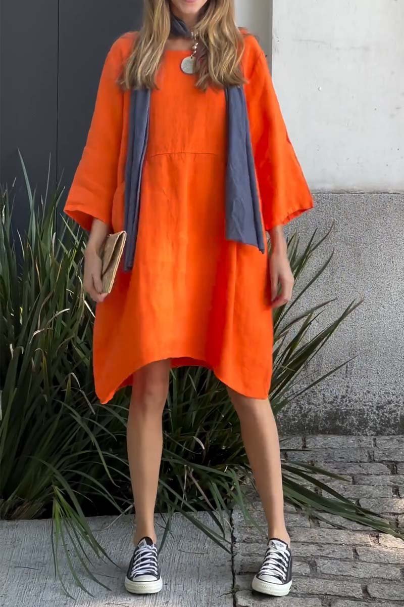 Women Casual solid color cotton and linen dress