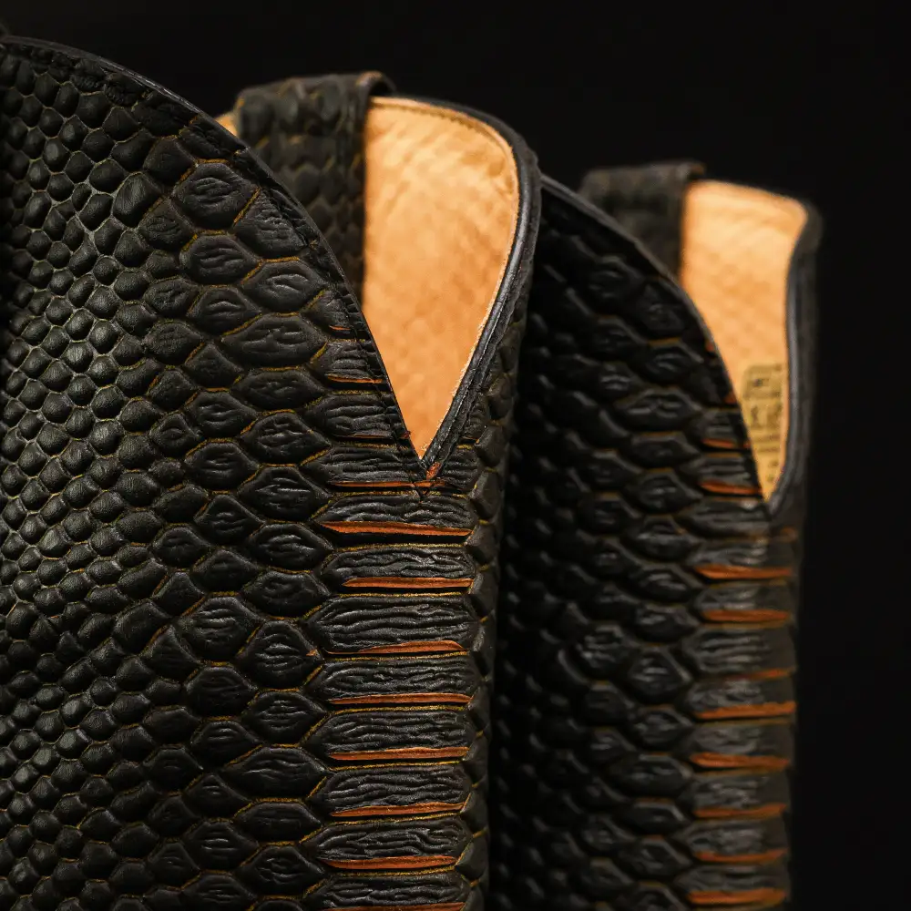 Matte Black Python Leather Boots - Square Toe