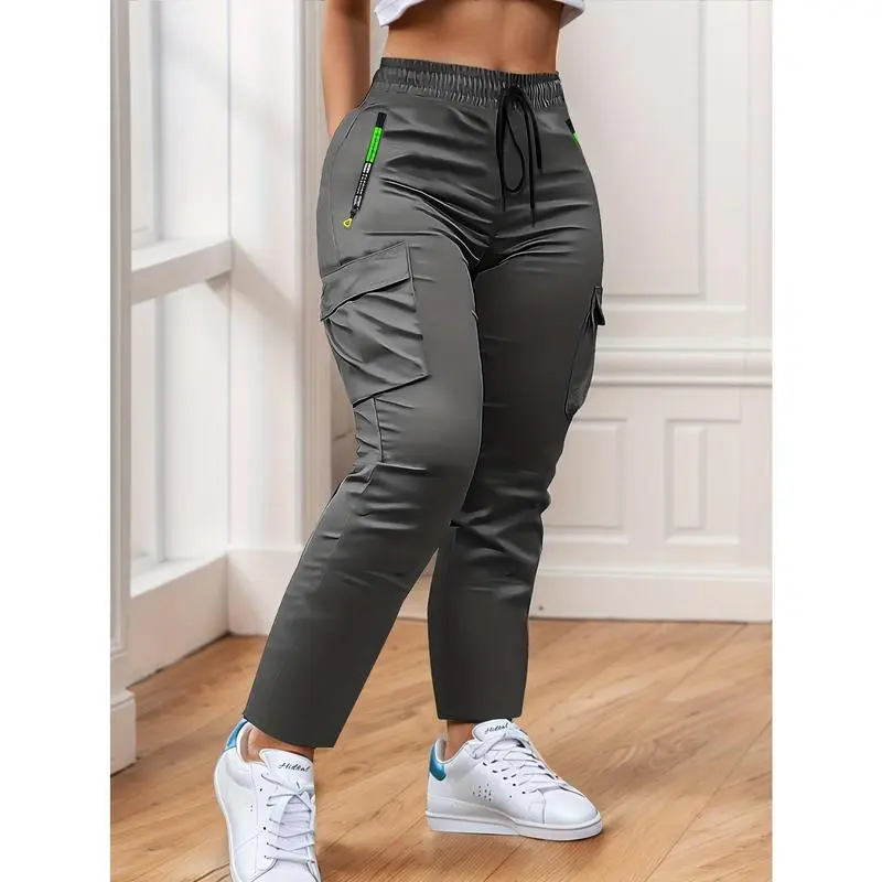 Women’s Cargo Pants with Zipper Pockets & Neon Accents