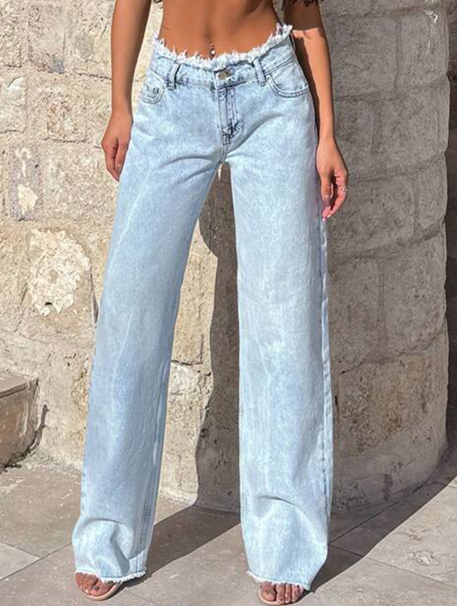 Casual high-waisted loose-fitting wide-leg pants