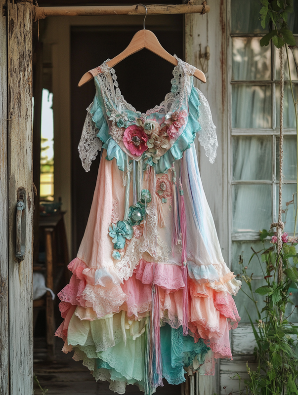 Summer Rainbow Lace Patchwork Dress 4b1f