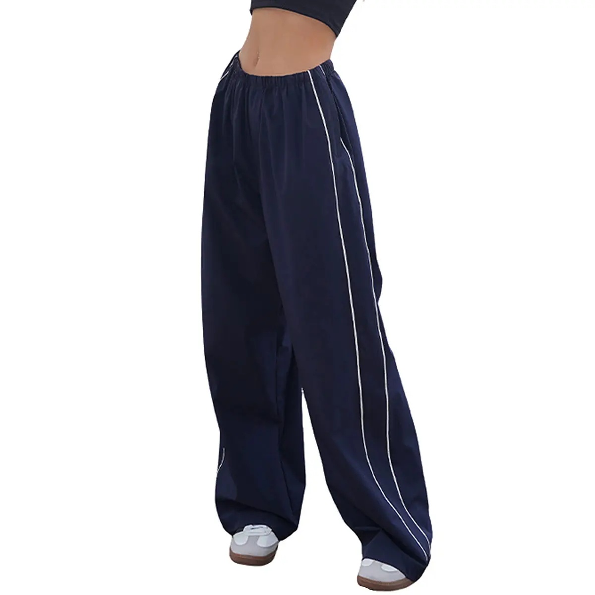 Women's Parachute Wideleg Pants Baggy Y2K Elastic Waist Wide Leg Track Pants Trousers Casual