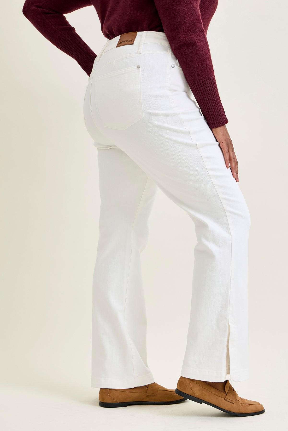 Lara White Slim Boot with Side Slit - PLUS