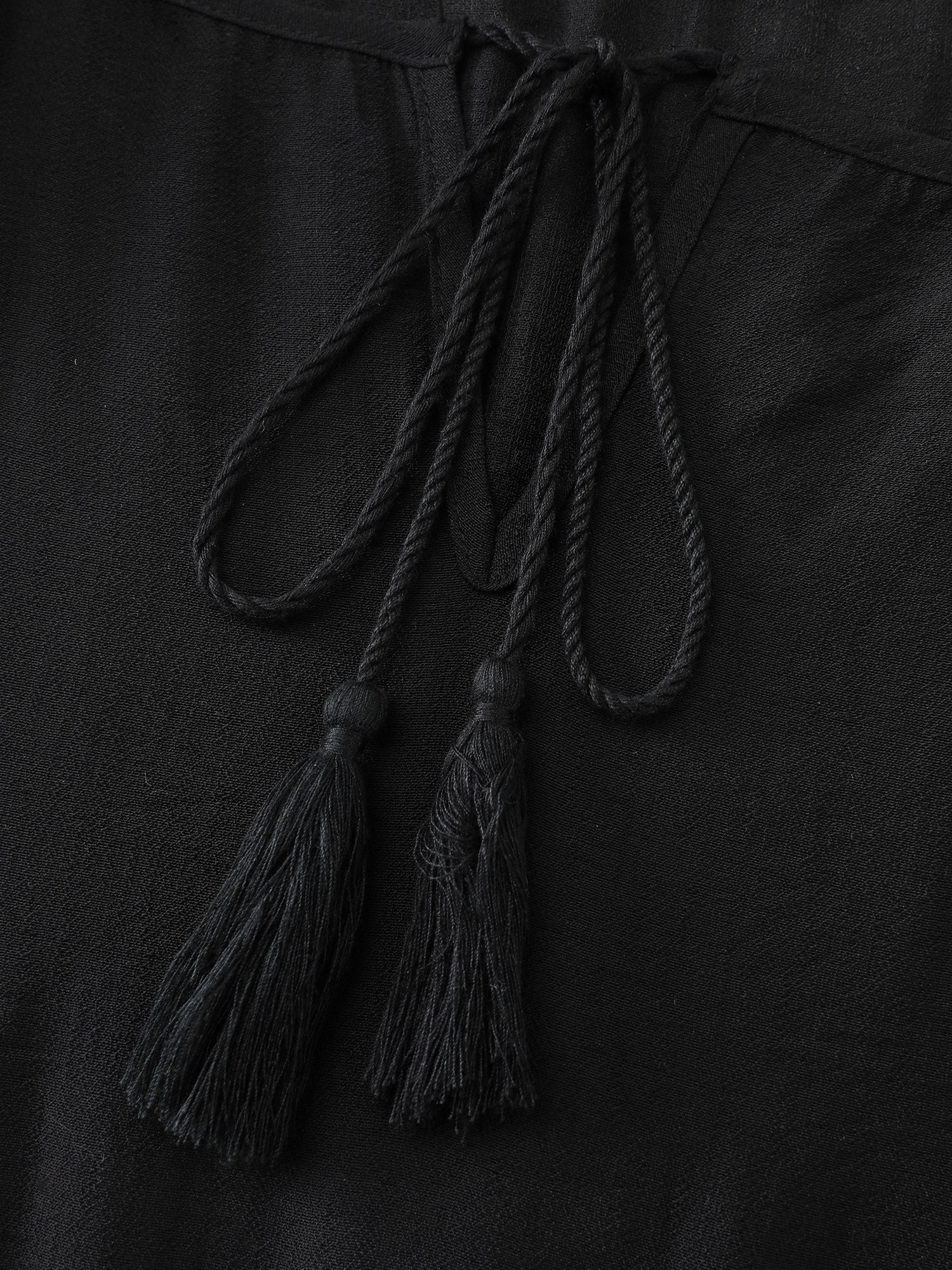 Tassel Hem Neck Tie Mini Dress