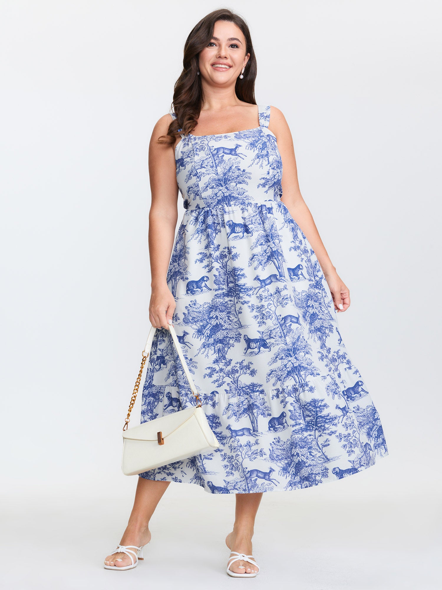 Floral Print Pockets Stretchy Waist Midi Dress