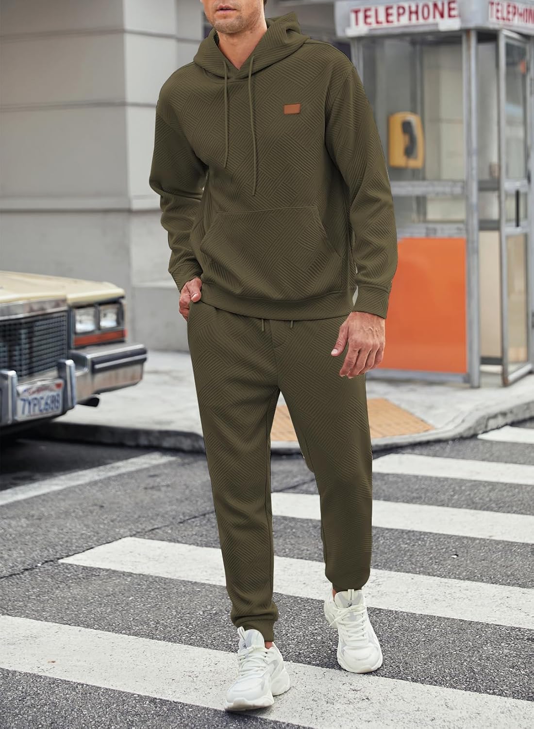 Mens 2 Piece Jacquard Sweatsuit Outfits Hoodie Sweatshirt & Joggers Sweatpants Set Tracksuit