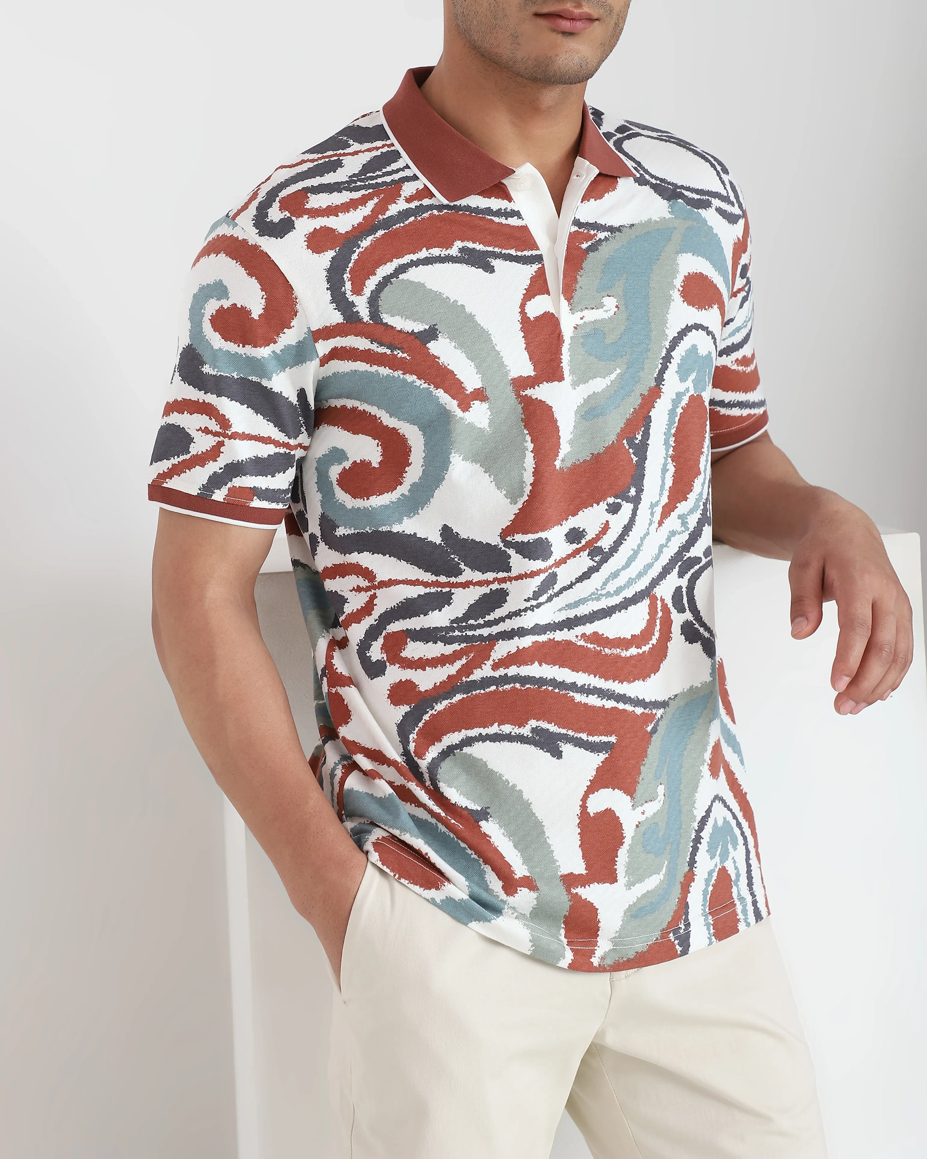 Casual Minimalist Personality Brown Printing Polo Shirt