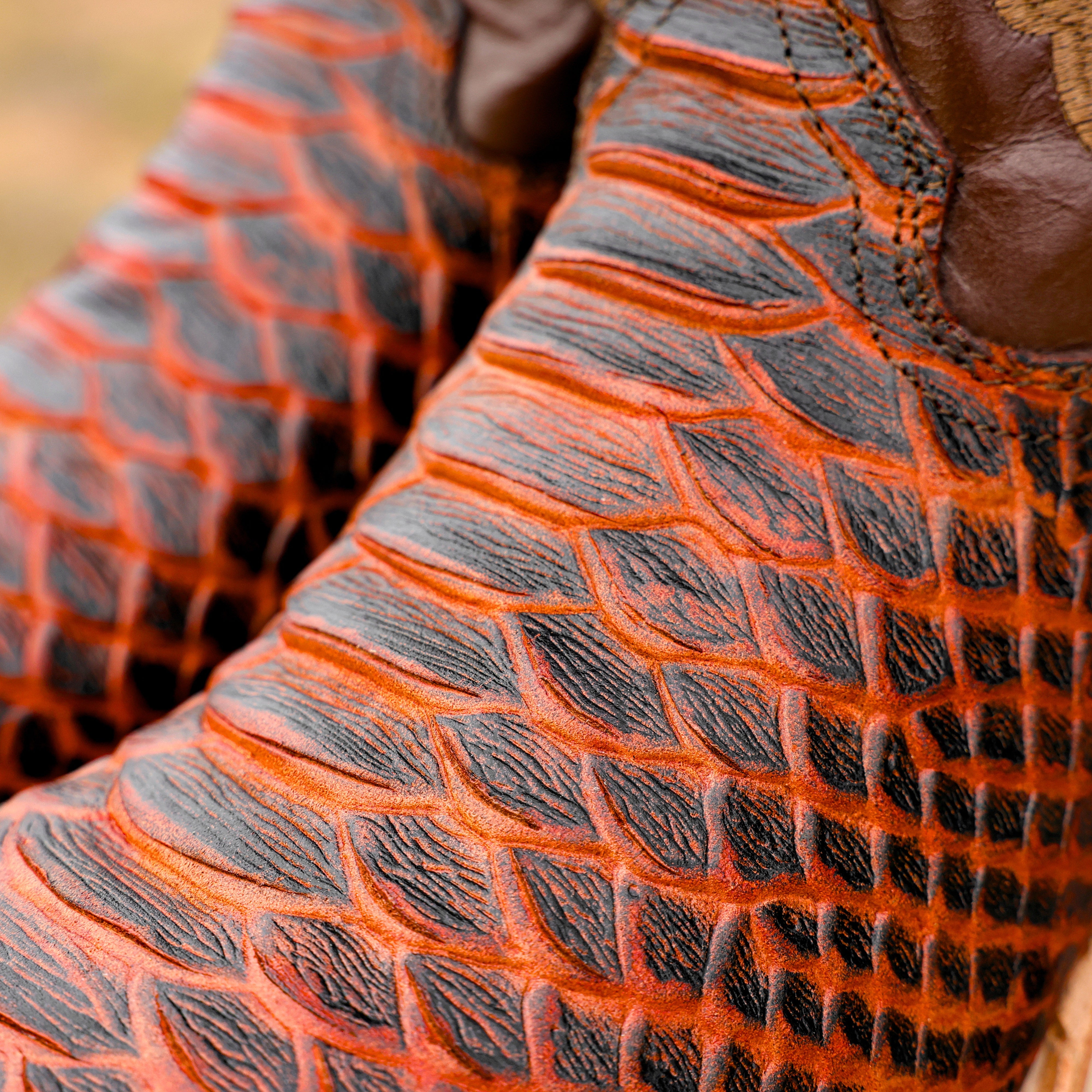 Rustic Cognac Anaconda Leather Boots - Square Toe