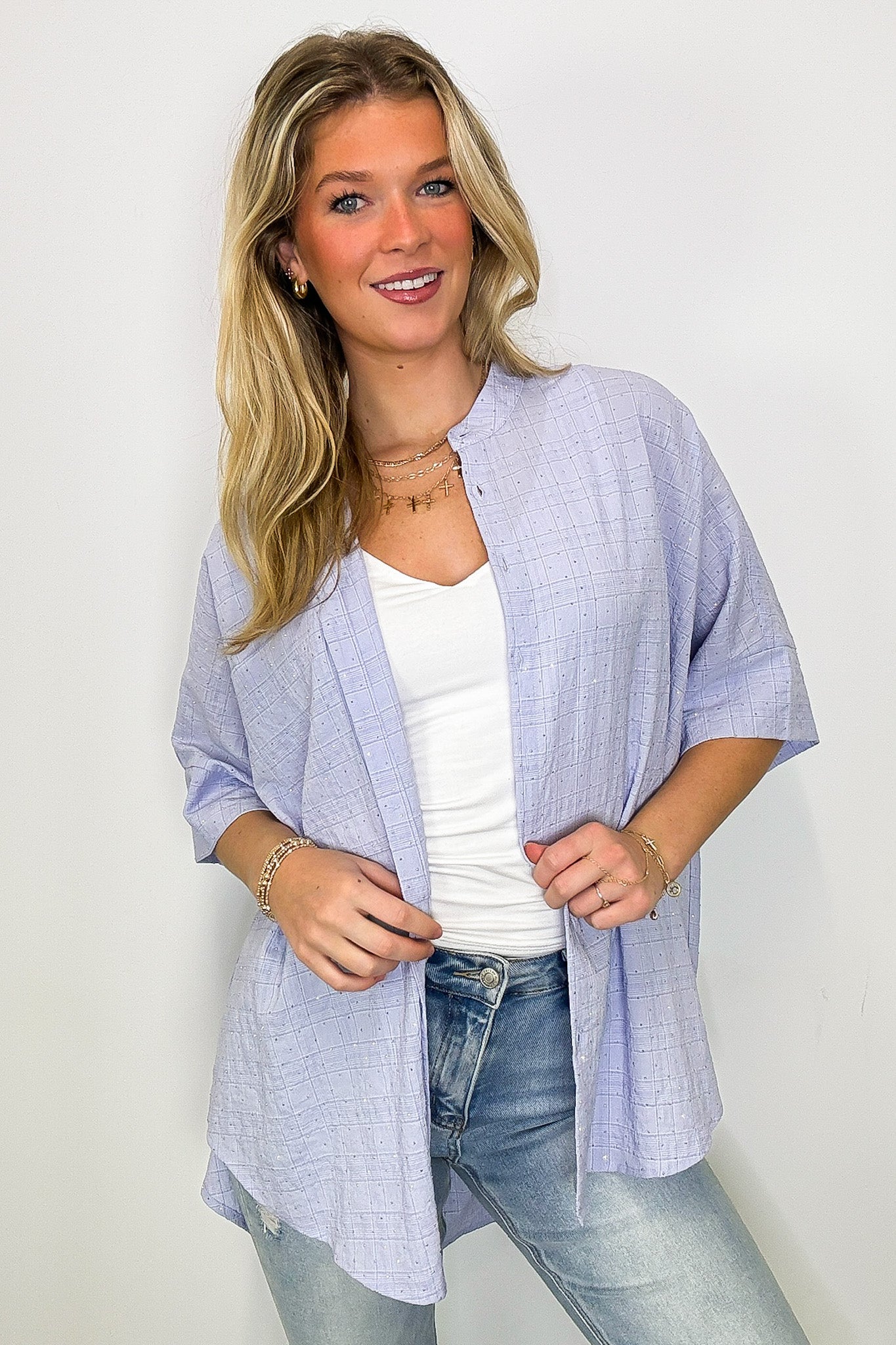 Rhinestone Embellished Button Down Top