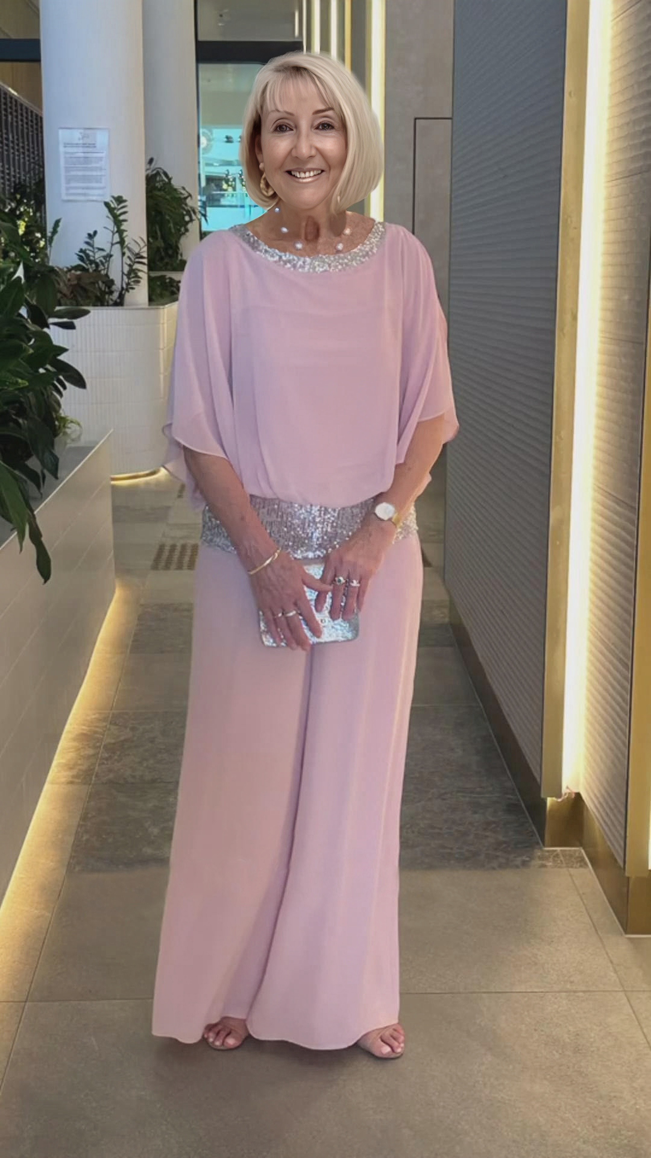 Plus Size Pink Sequin Spinning Tunic Suit 9c42