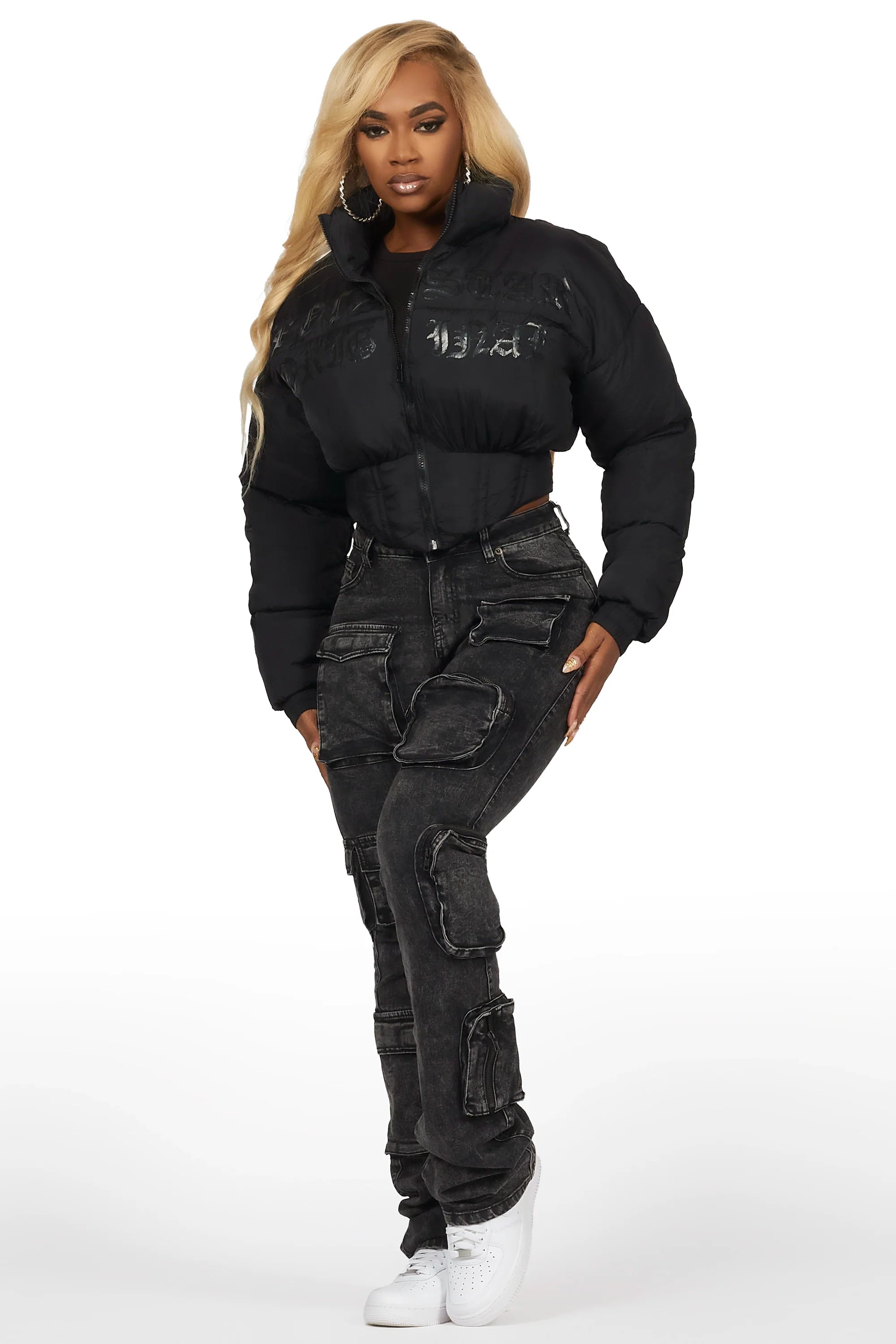 Samaiya Black Corset Puffer Jacket
