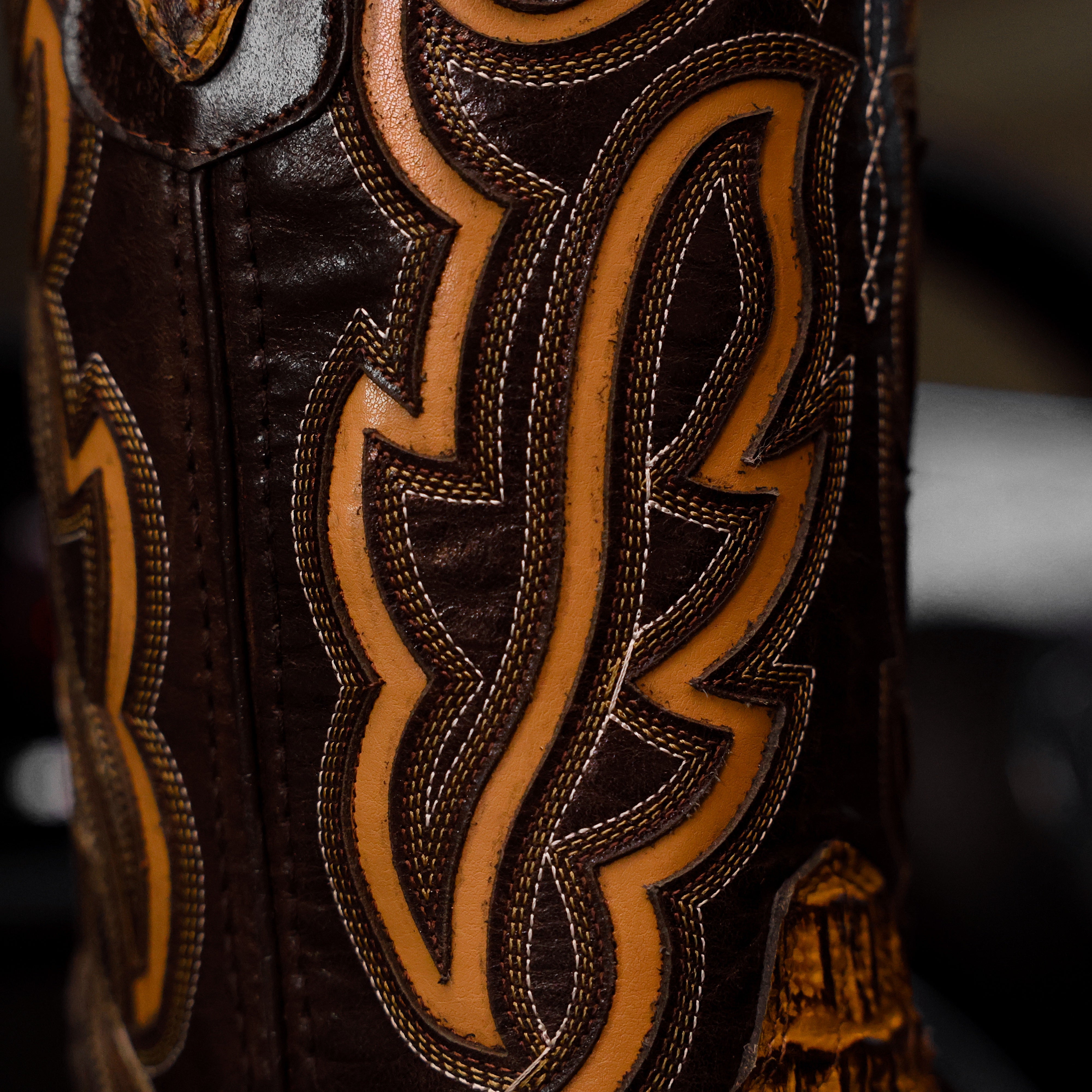 Honey Caiman Neck Leather Boots - Square Toe