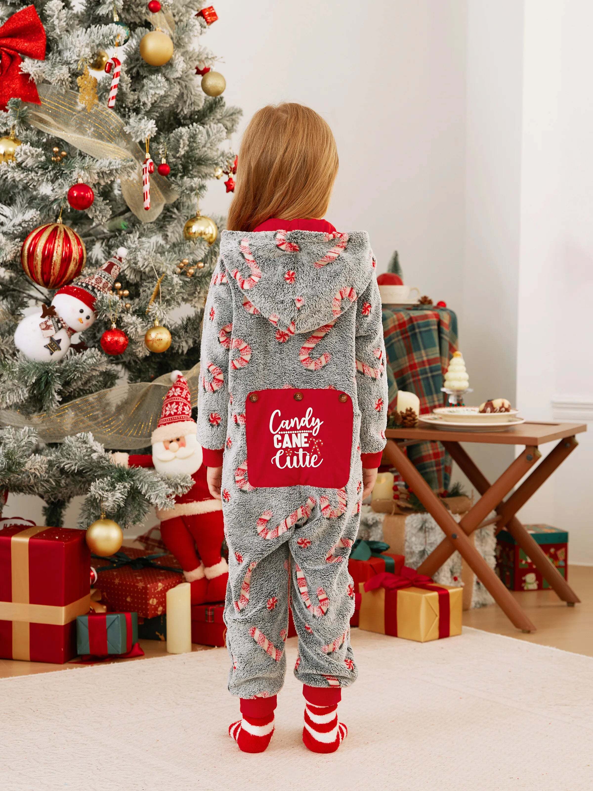 Onesies Pajamas Matching Christmas Outfits Candy Cane Pattern (Glow in the Dark) with Christmas Socks Black