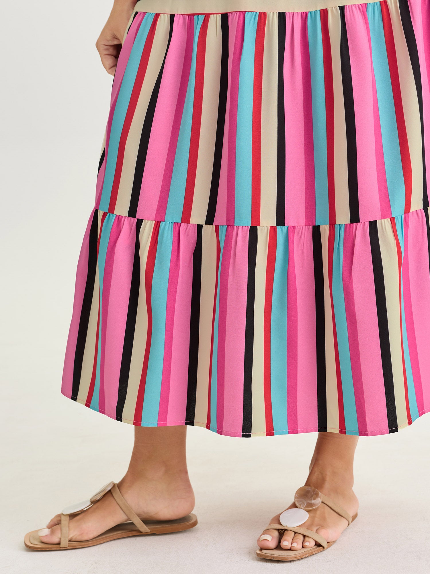 Bright Striped Print Wide Straps Maxi Dress