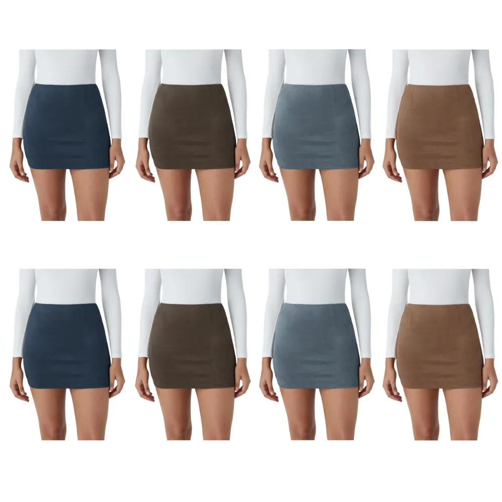 High Waisted 2-in-1 Bodycon Suede Mini Casual Skirt