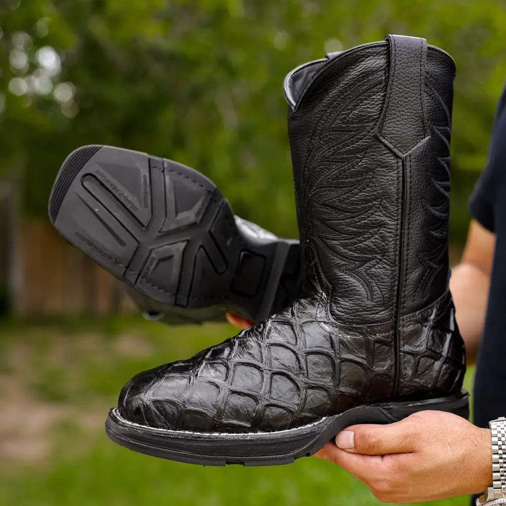 Black Pirarucu Leather Boots With 3D Lightweight BLACK EDITION Sole - Composite Toe