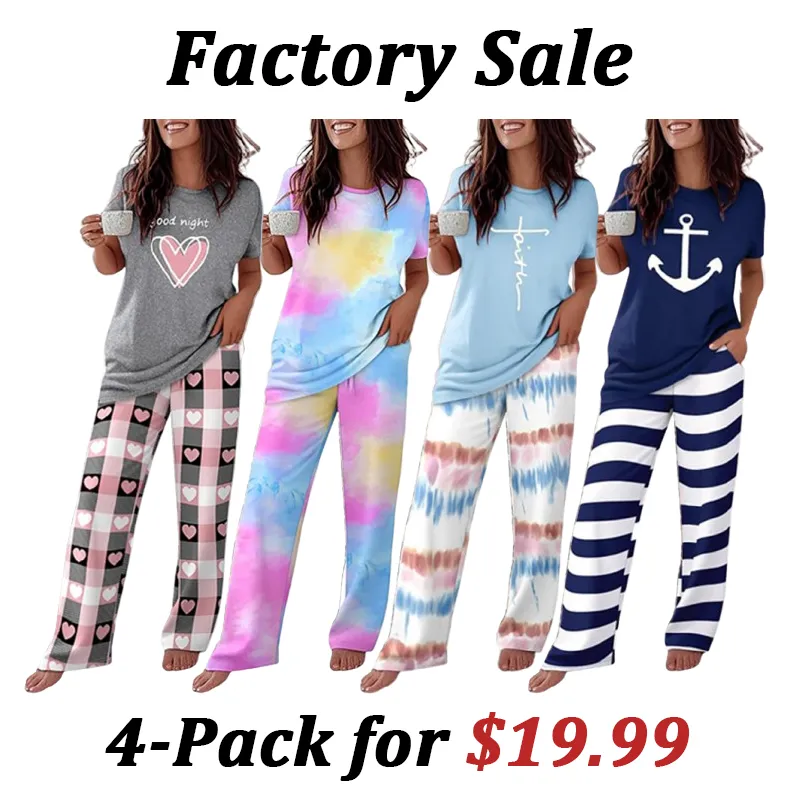 🔥HOT SALE🔥Women's 8 Piece Pajama Set - Short Sleeve Comfy Loungewear