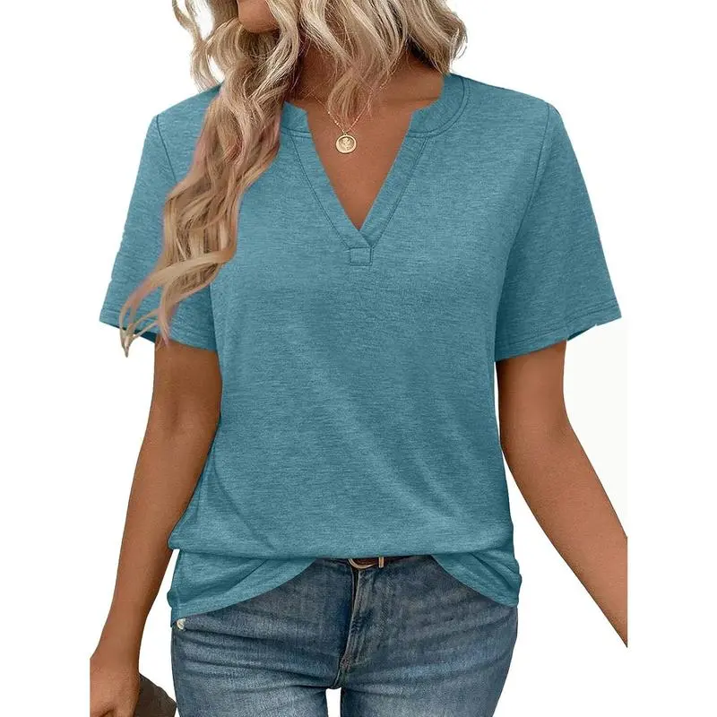 Womens Tops Summer Short Sleeve V Neck Blouses