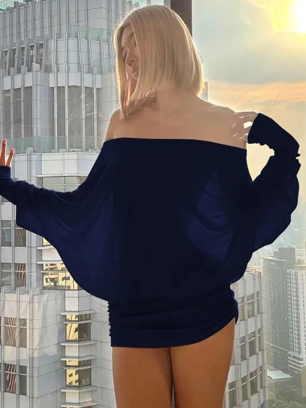 Women's Solid Off The Shoulder Sheer Ruched Dress