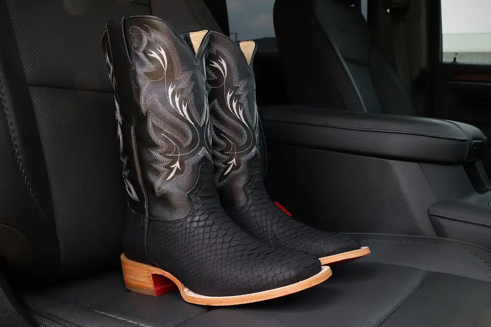 Men’s Genuine Black Python Boots — Square Toe
