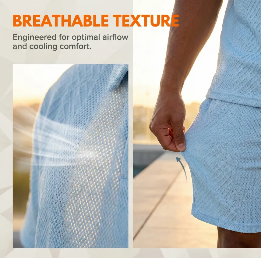 🔥 8-Set Men's Textured Polo & Shorts Sets – Casual Summer Two-Piece Outfits