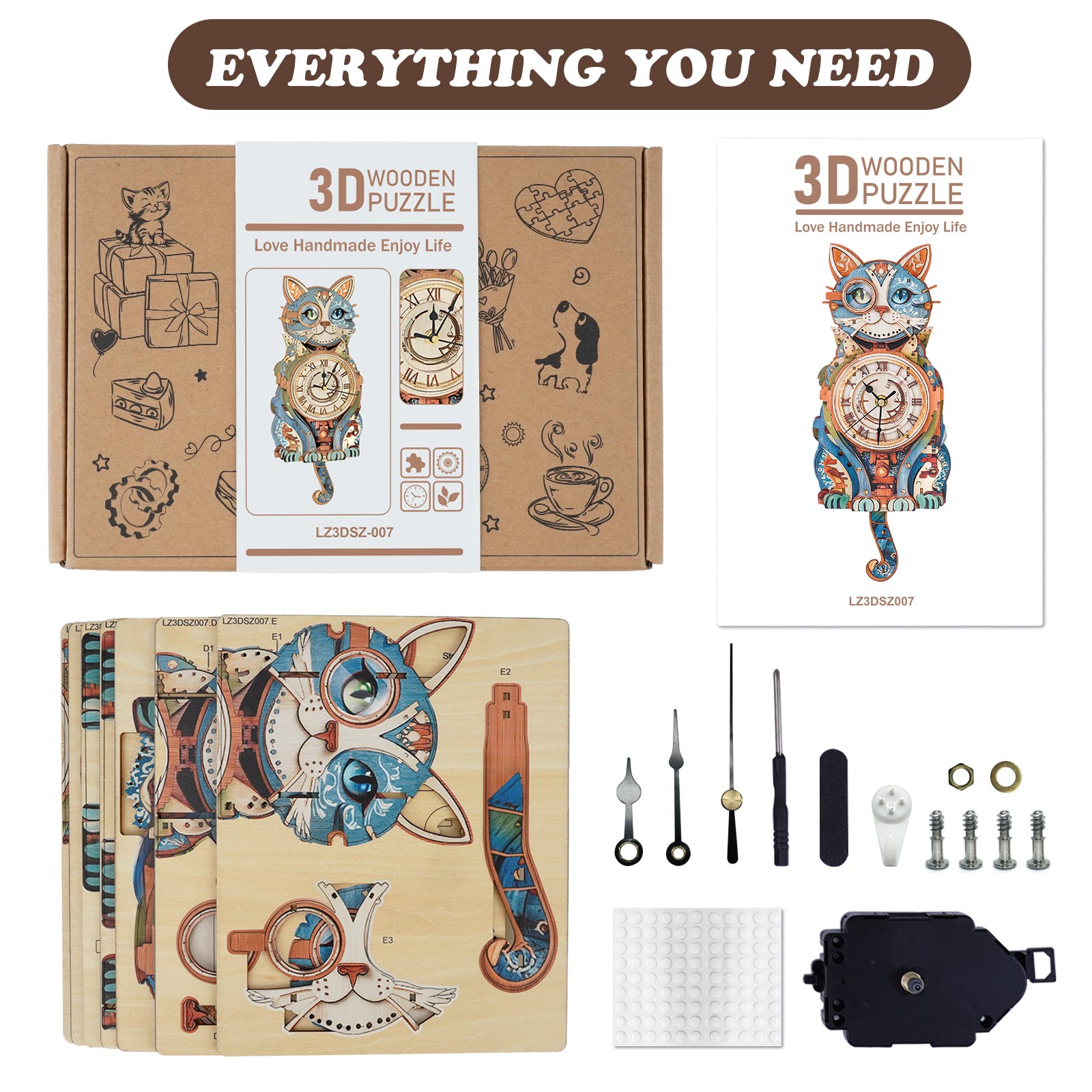 Cat Detective– DIY Wooden Clock, 3D Puzzle Craft Kit