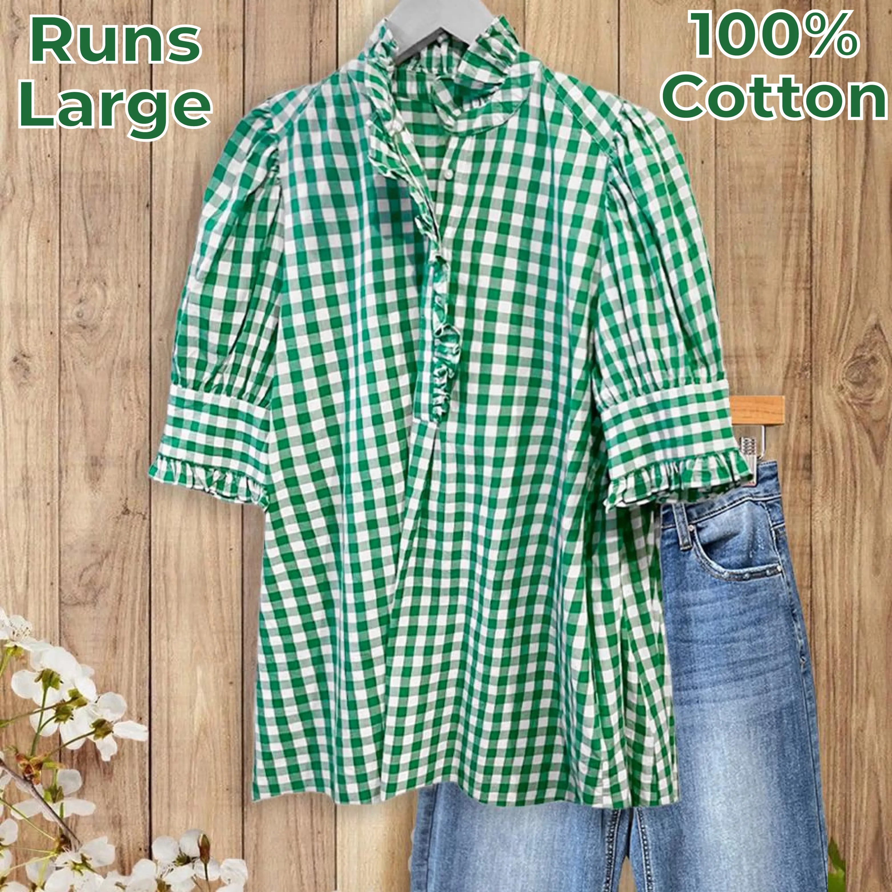 🌿 Women's Vintage Gingham Puff Sleeve Blouse