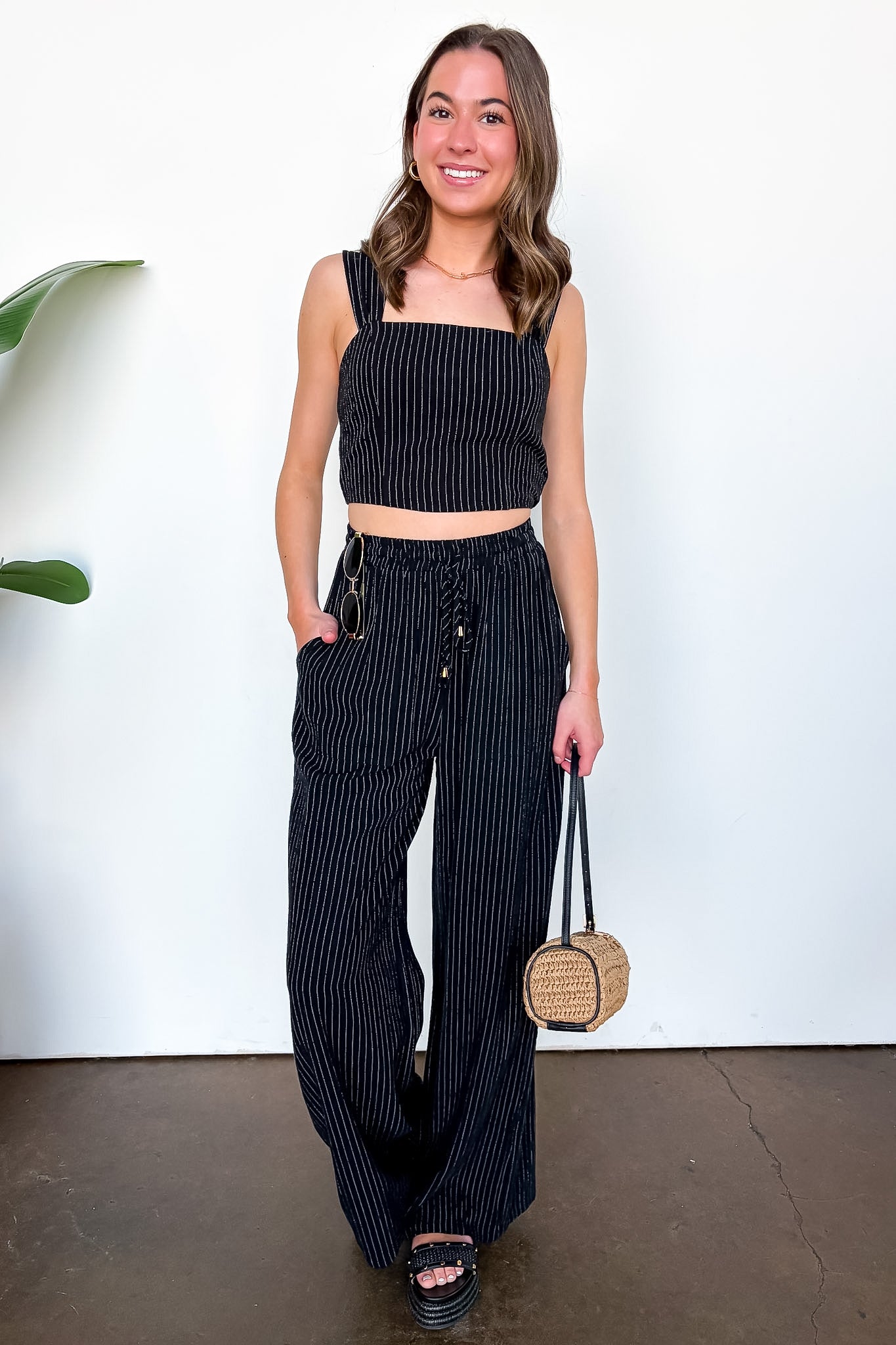 Striped Linen Smock Waist Pants