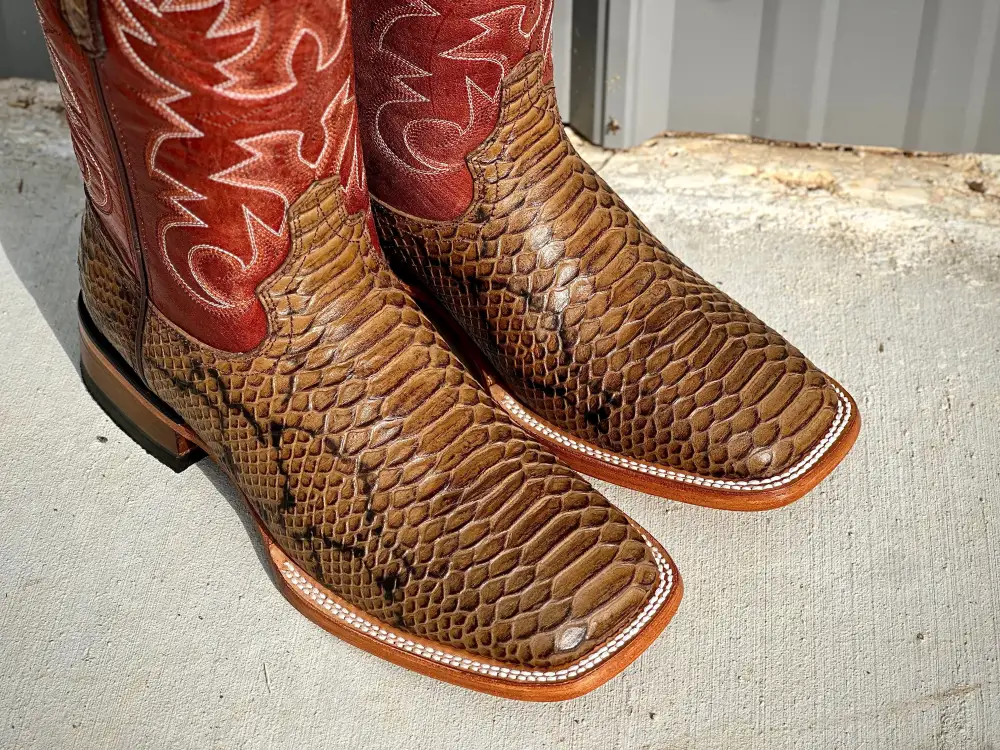 Men’s Honey Python Leather Boots With Red Shaft