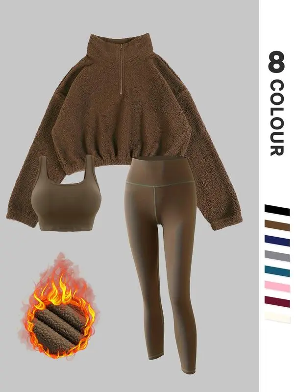 Women's Solid Thermal Lined 3-Piece Tracksuit Set