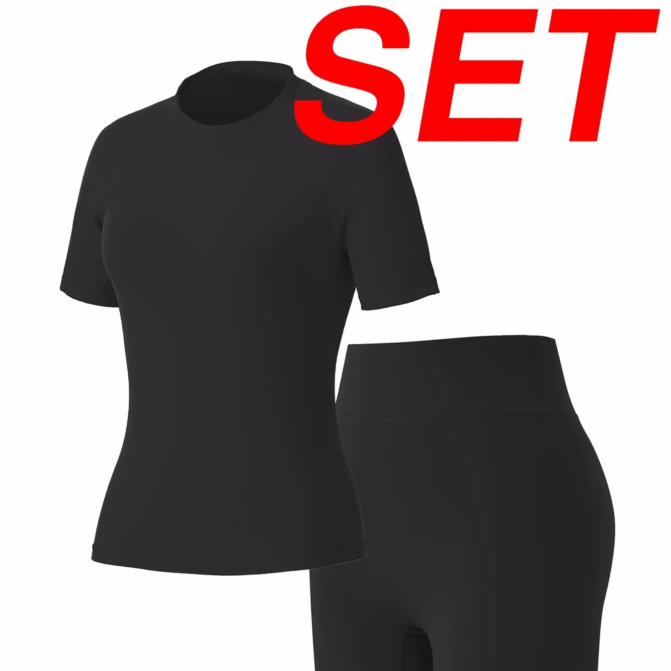 Women's Tracksuit Set - No Seamless Shorts & Raglan Sleeves Tee with Flat Tummy Effect & Glute-Lifting Fit