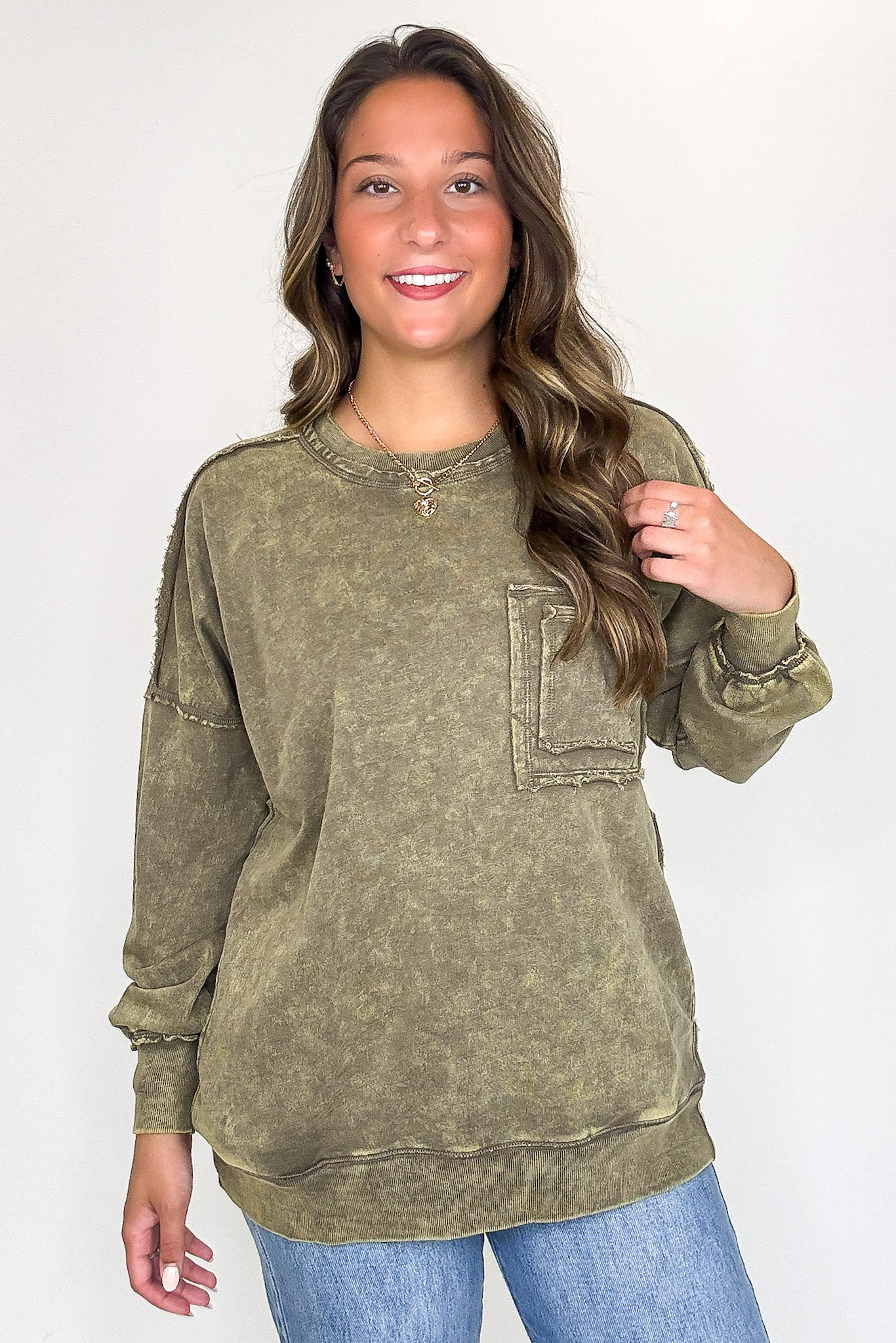 Vintage Acid Wash Raw Edge Pullover