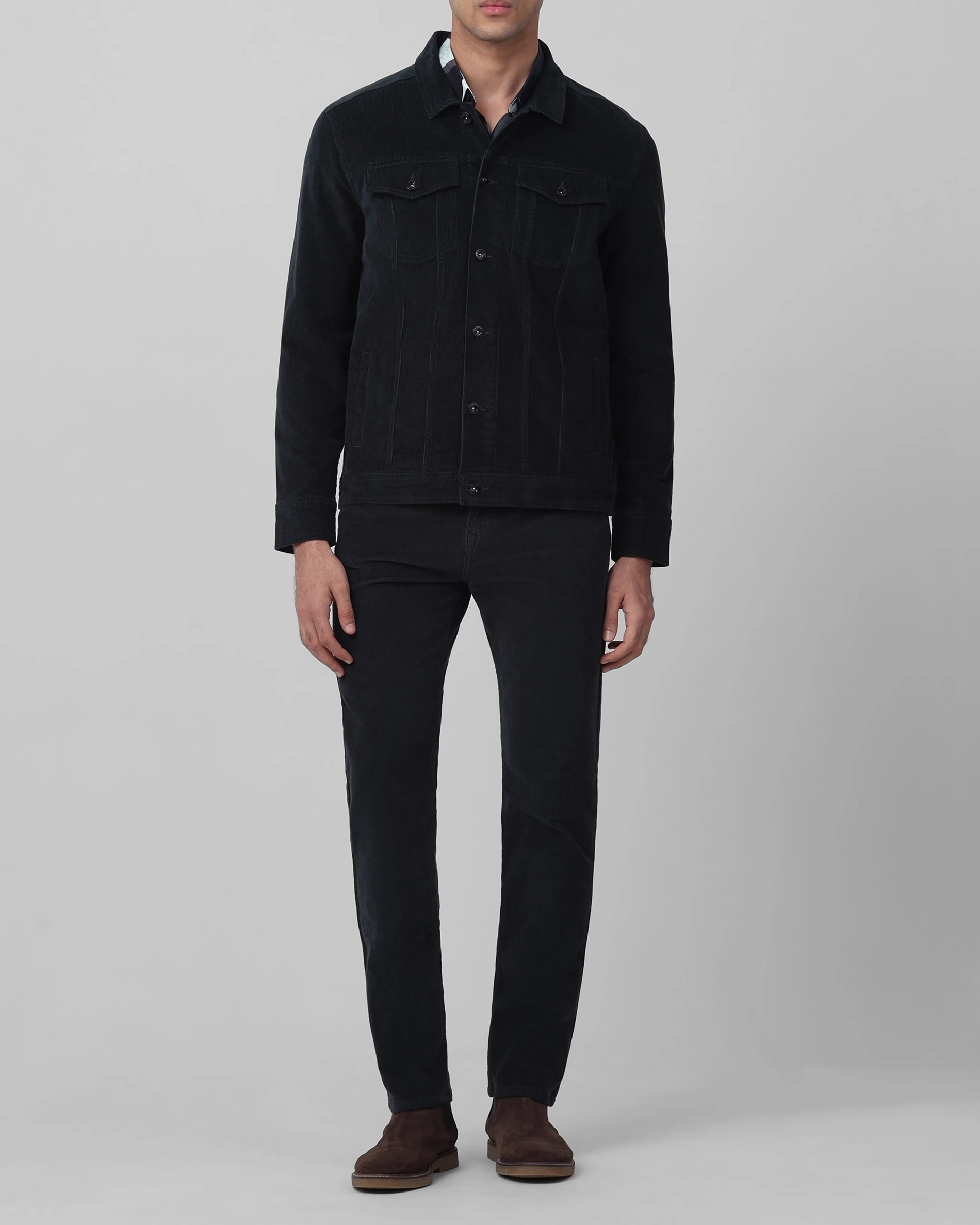 Versatile Comfortable Slim-Fit Dark Green Corduroy Jacket