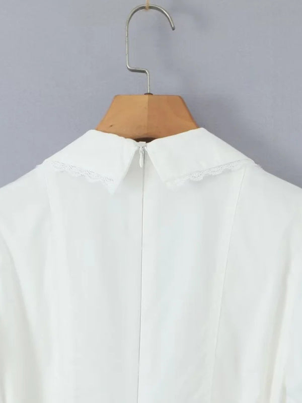 Style Puff Sleeve Tie Waist Short Pleated Skirt