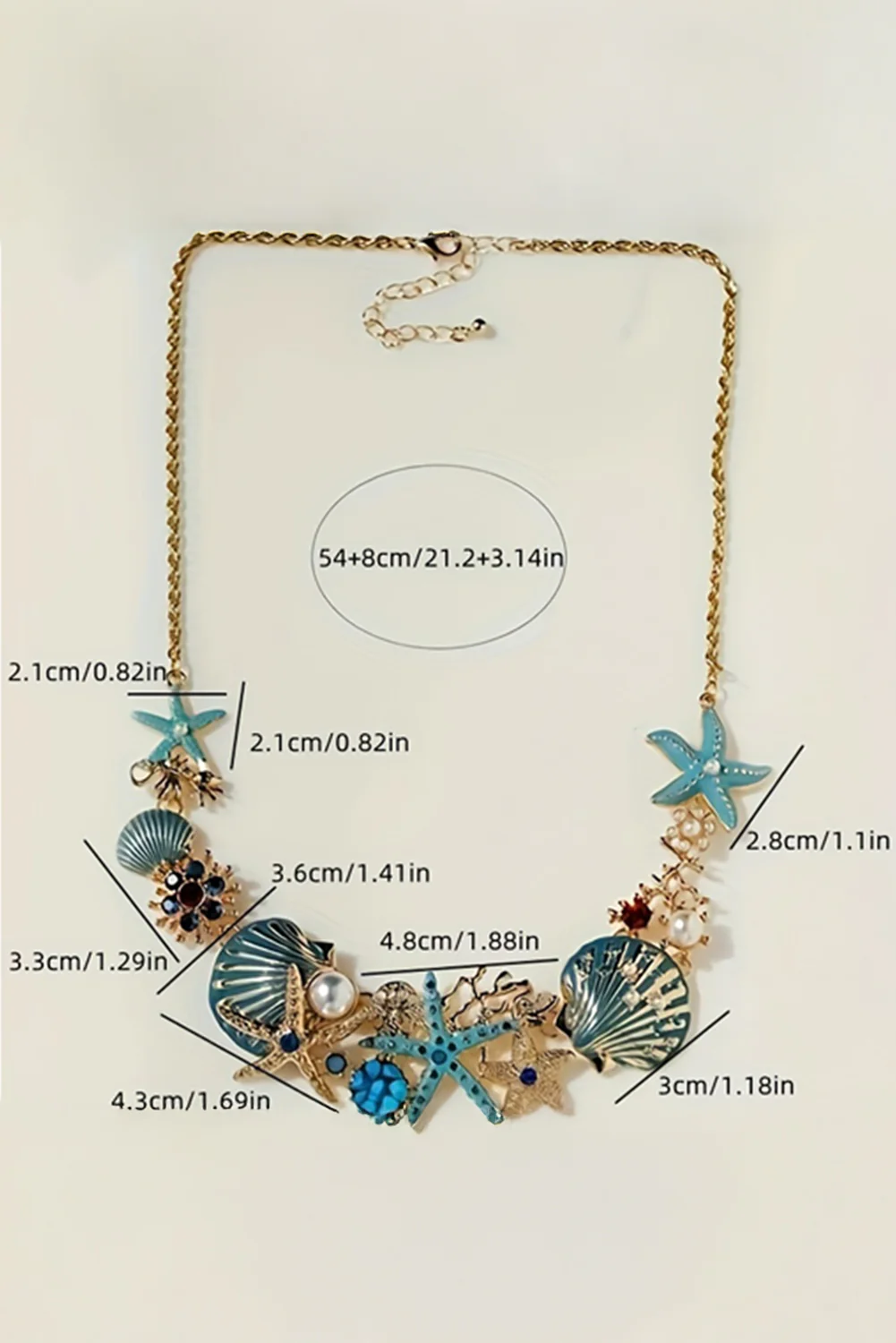 Light Blue Seashell Starfish Pearl Decor Alloy Adjustable Necklace