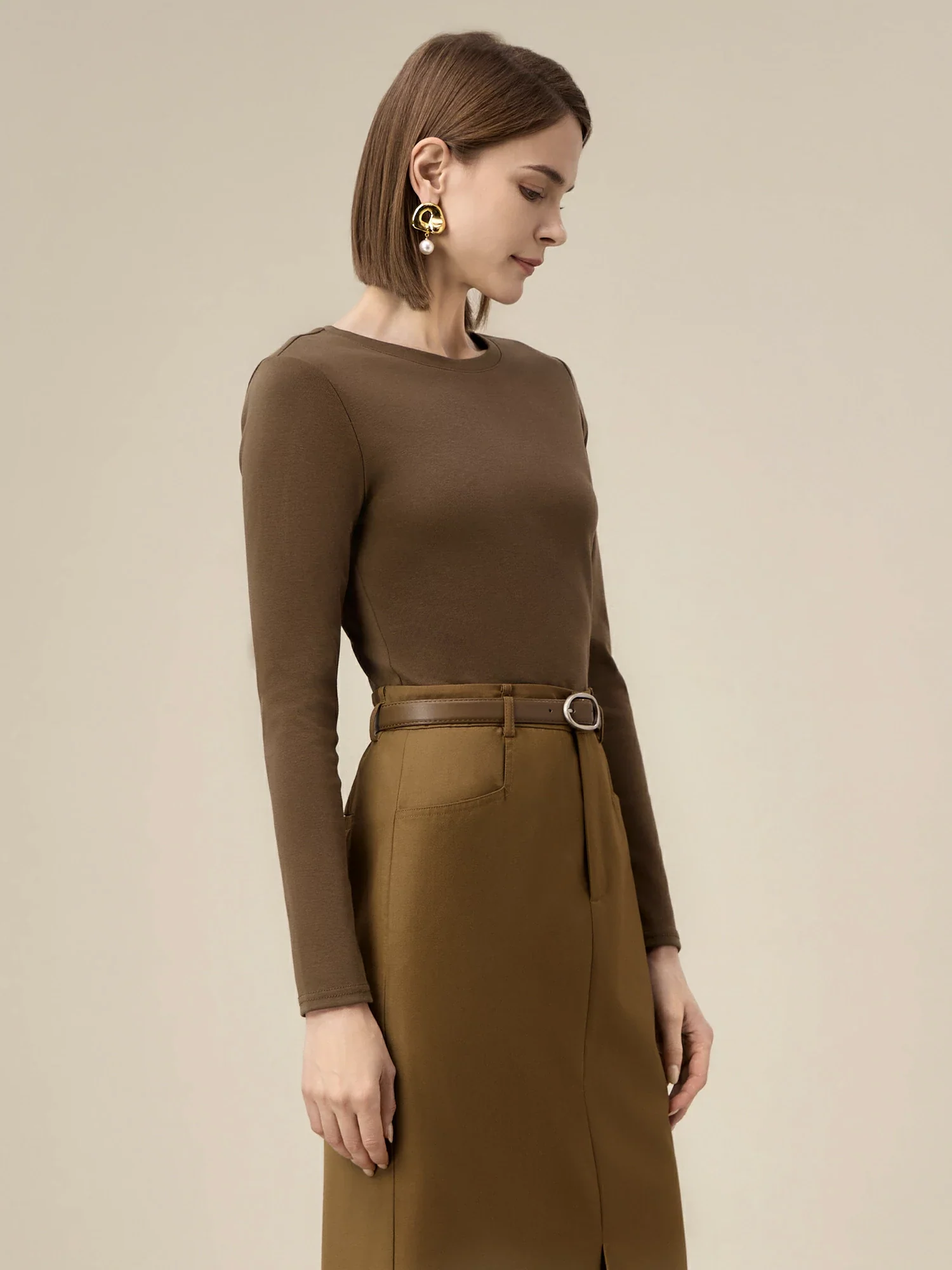 Women's Cotton Round Neck Long Sleeve Cropped Top