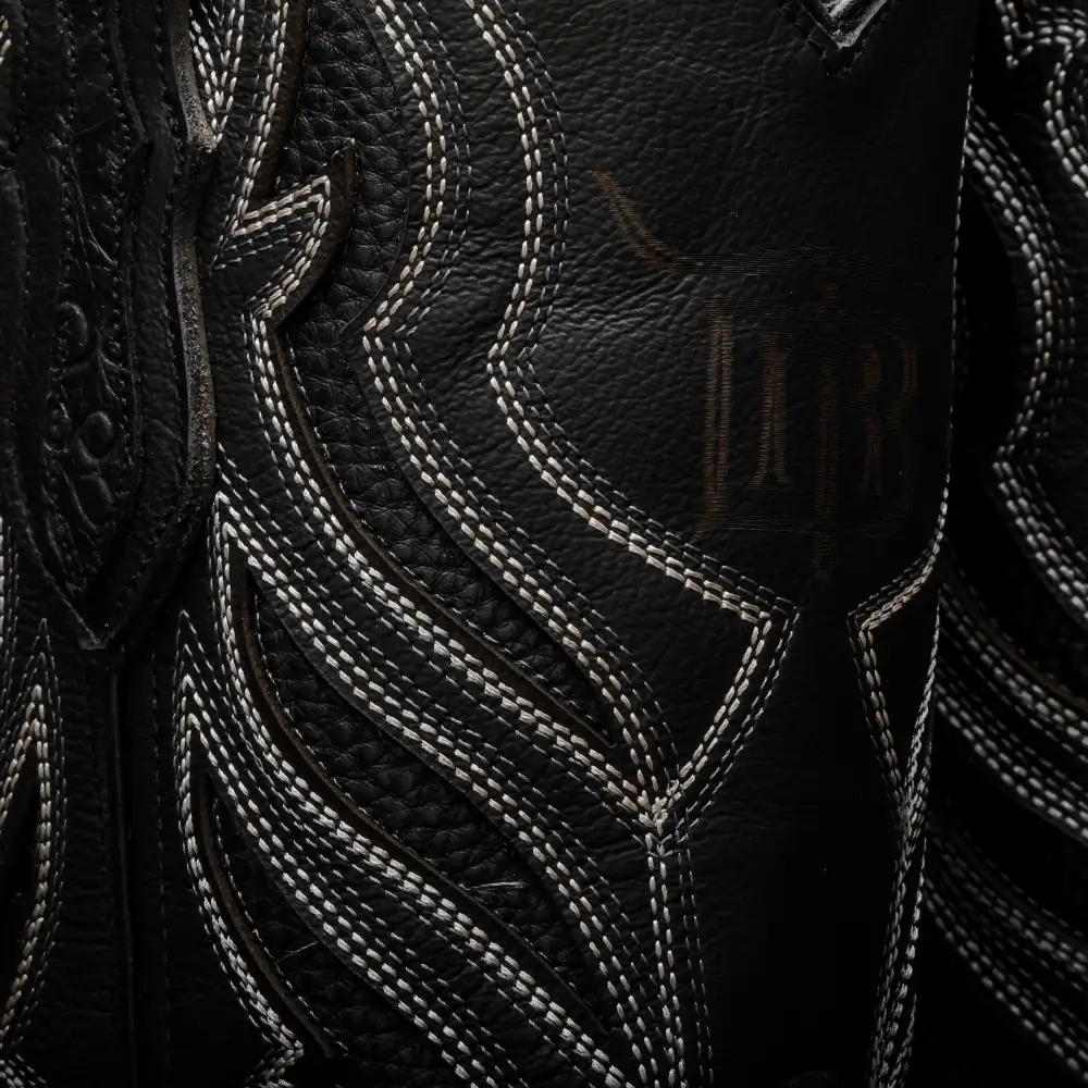 Black Caiman Hornback Leather Boots - Square Toe