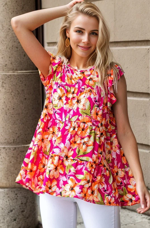 Butterfly Sleeve Floral Tiered Top