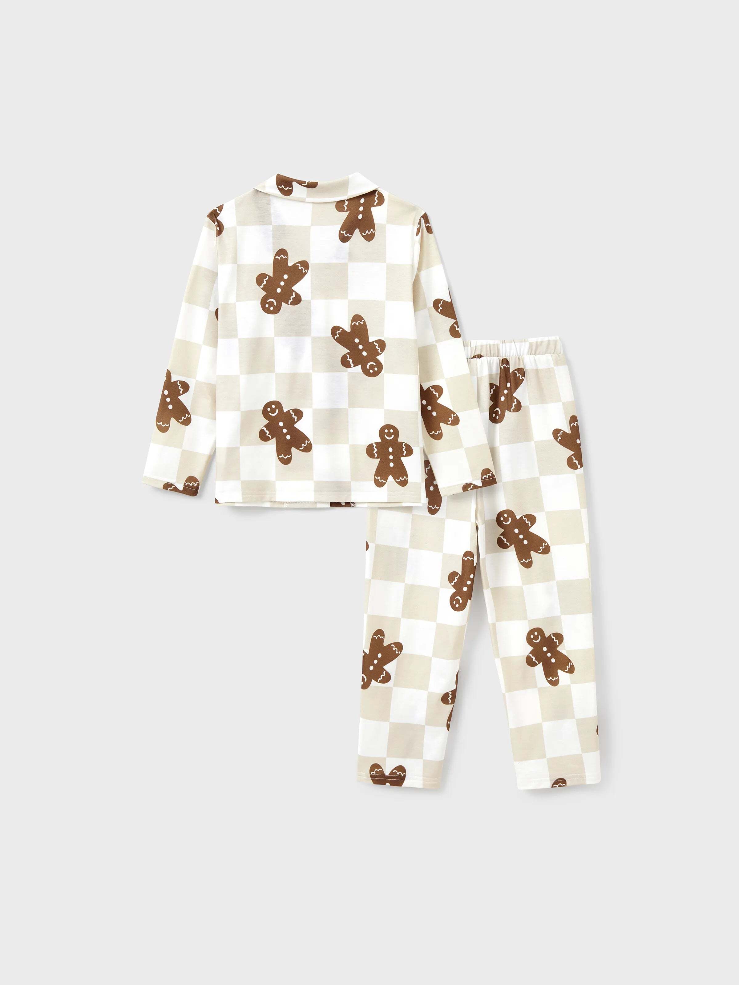 Christmas Matching Family Pajamas Set Block checkered Gingerbread Print PJS with Christmas Socks Khaki