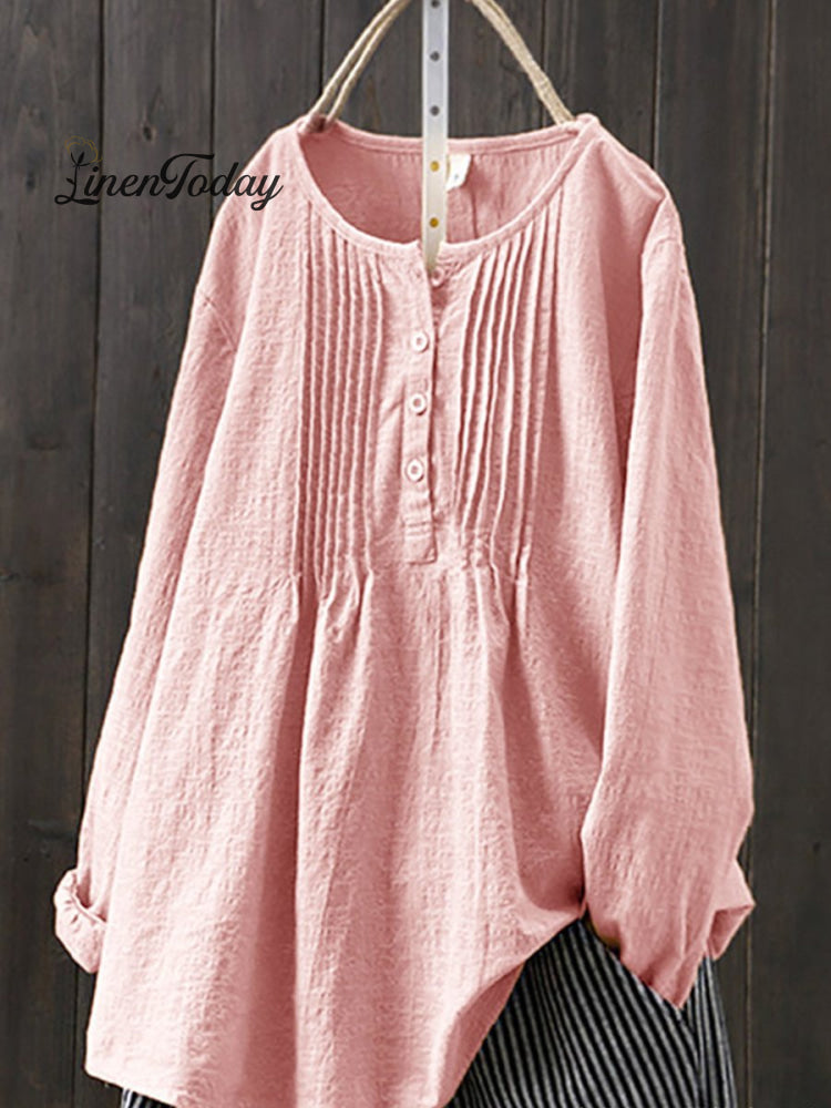 Women's Retro Cotton And Linen Casual Shirt