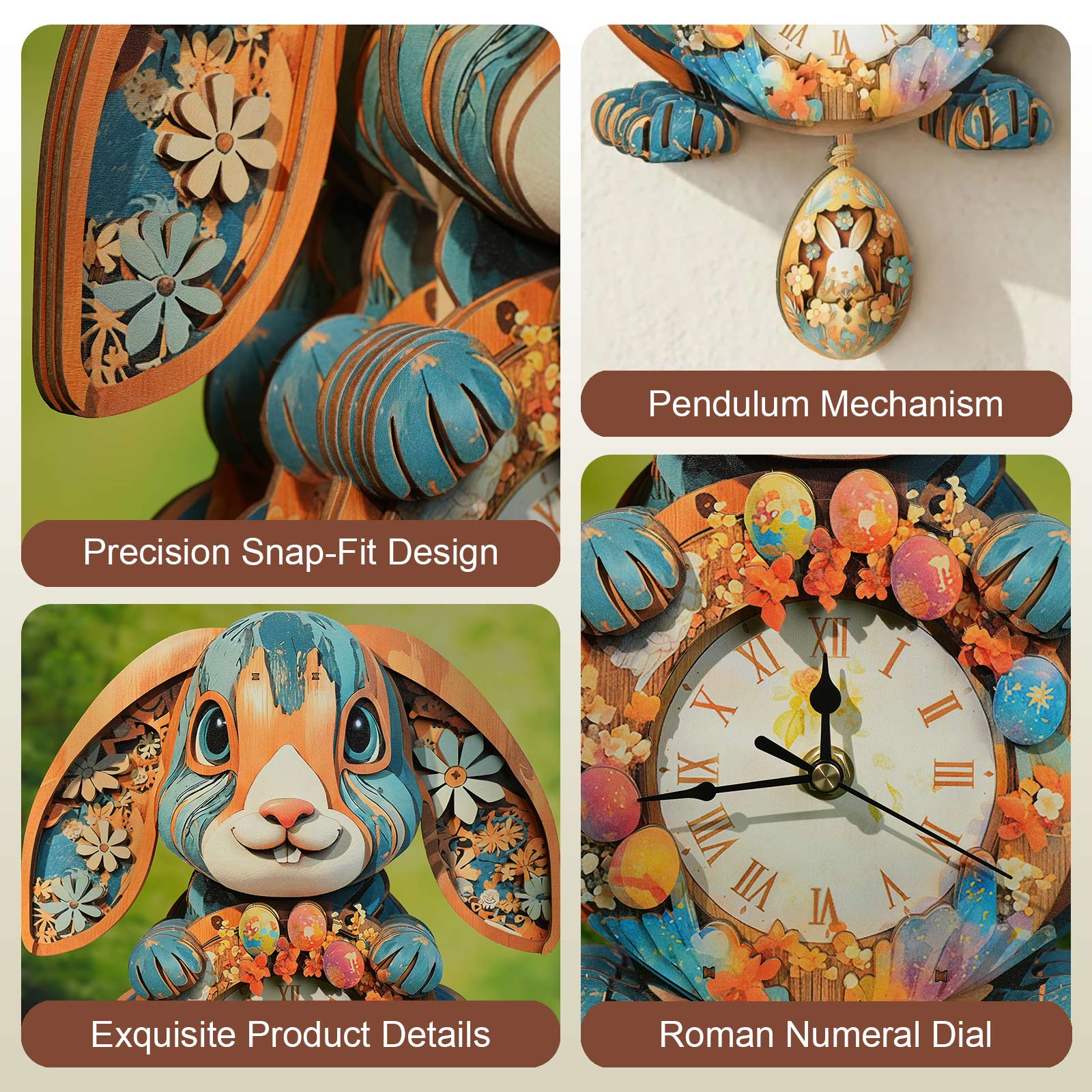 Rabbitâ€“ DIY Wooden Clock, 3D Puzzle Craft Kit