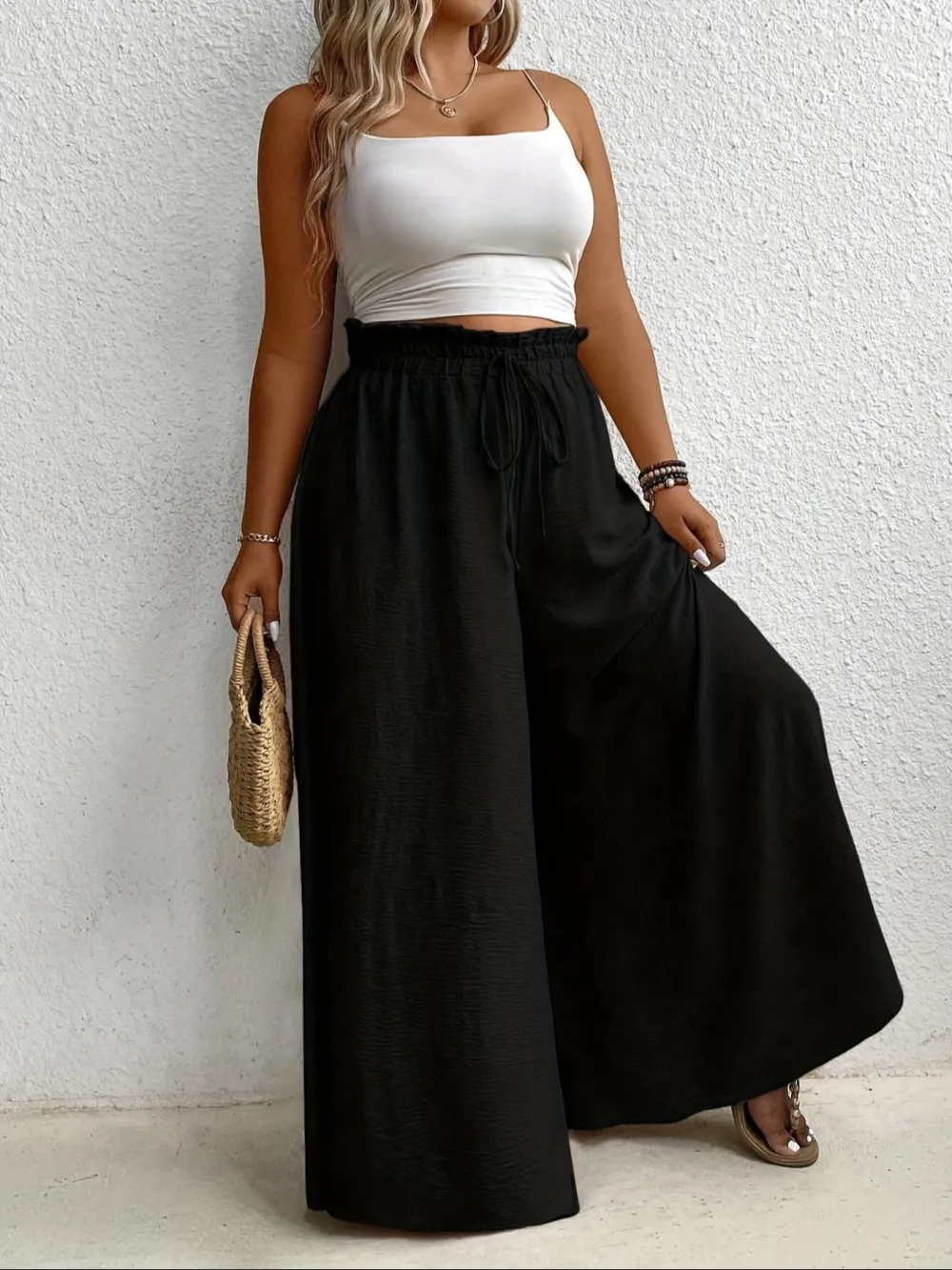 Elegant Plus Size Women's Wide Leg Pants, Loose Fit Commuter Style, Drapey Casual Trousers